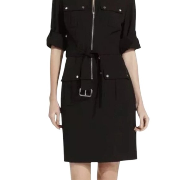 Michael Kors Women’s Zip Shirt Dress, Knee Length, Roll Sleeve Black Size PM - Picture 8 of 11